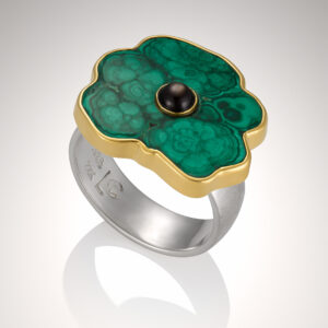 22KY and SS Malachite Flower Ring with Black Star Sapphire center